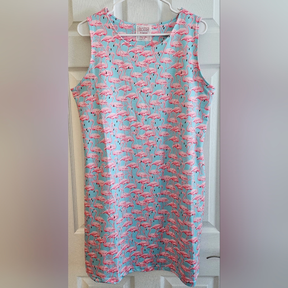 Alvins Island XL Sundress Pink Flamingos  Aqua Activeware beachy